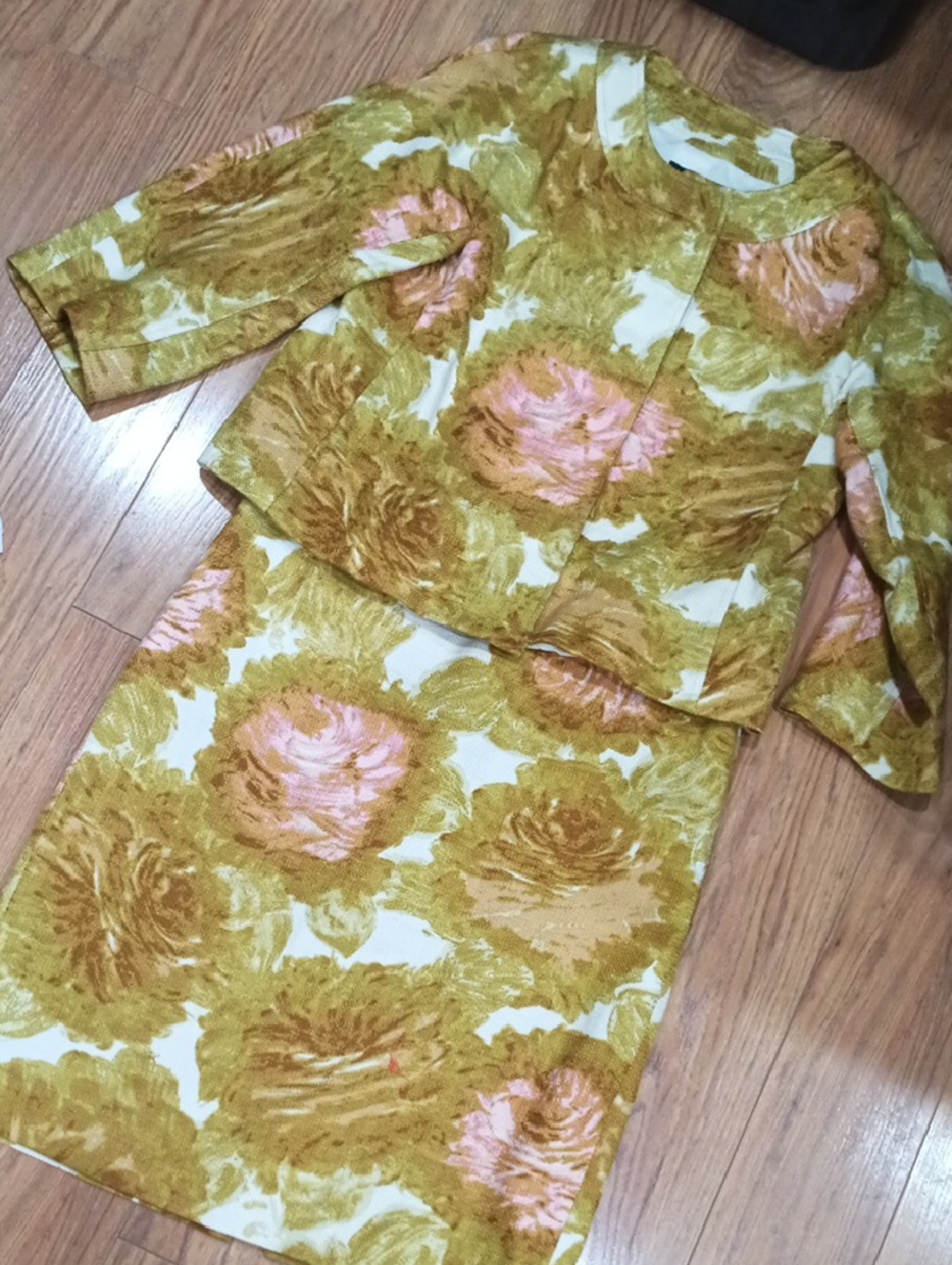 Talbots Pink and Olive Floral Blazer and Skirt Set